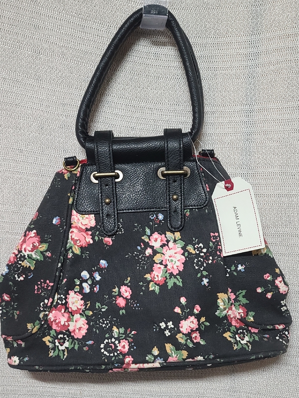 Adam Levine Collection Black Floral Tote with Pink Roses